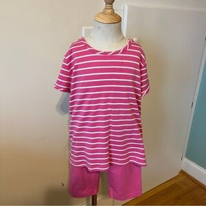 Hanna Andersson Pink and White Striped T-Shirt and Shorts Set.